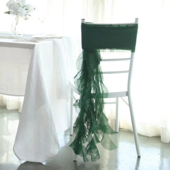 1 Set Hunter Emerald Green Chiffon Hoods With Ruffles Willow Chiffon 250 Chair - Picture 3 of 3